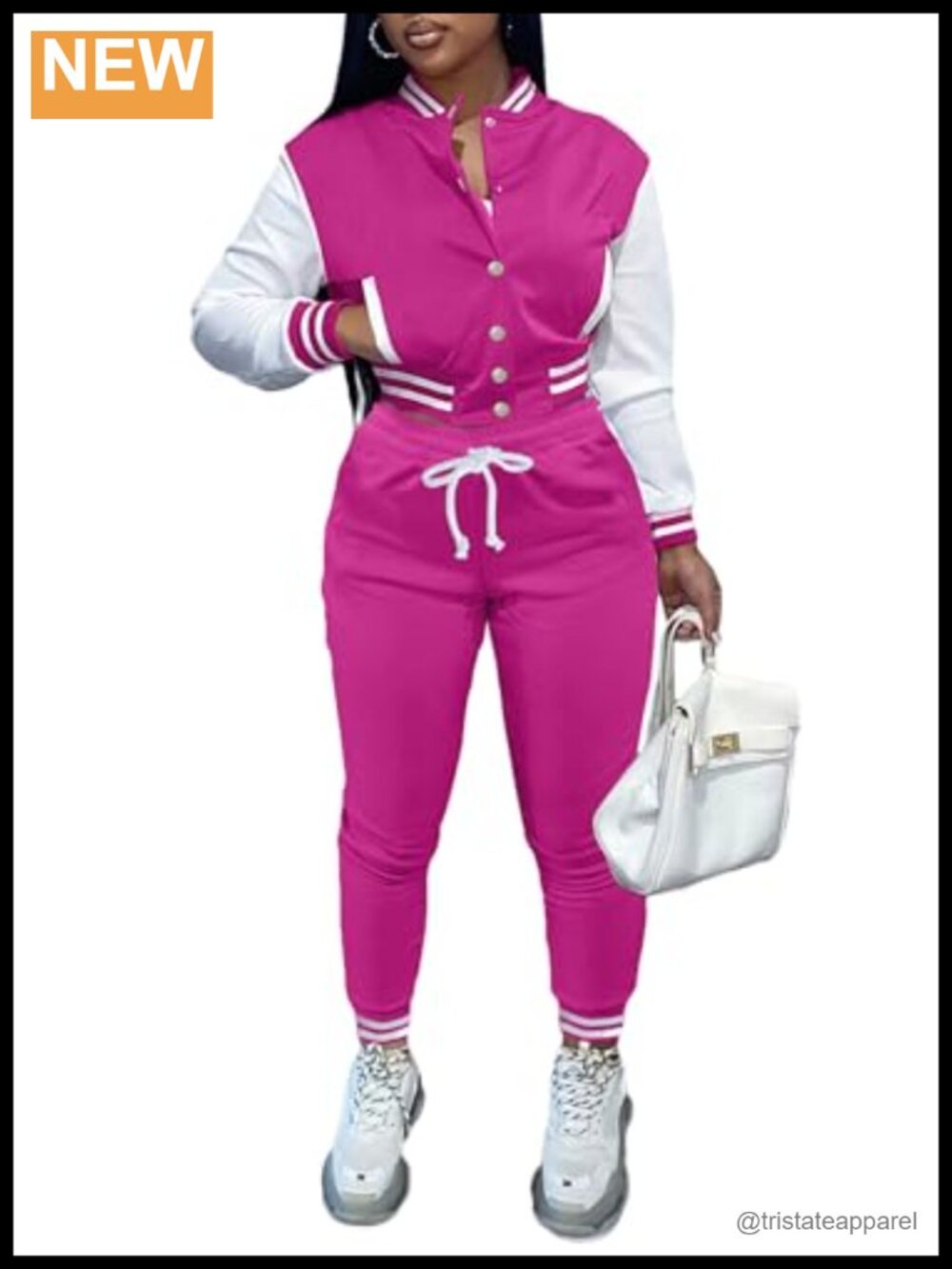 2 Piece Jogger Outfit Varsity Jacket Sweatsuit Set Crop Top Letterman Tracksuit